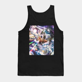 Llama On Rainbow Laser Cat Unicorn In Space Tank Top